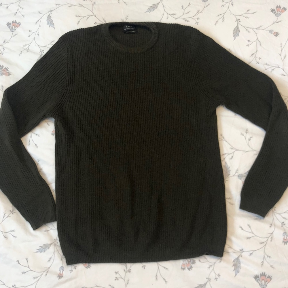 Men’s Olive Green Like New Zara Cable Knit Sweater